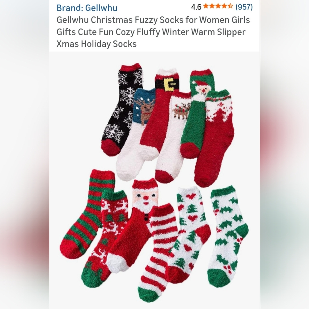 Gellwhu Christmas Fuzzy Holiday Socks - Red, Green, White